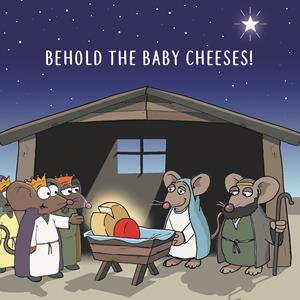 Funny Christmas Card Merry Christmas Card with Baby Cheeses & Mice Xmas Card 